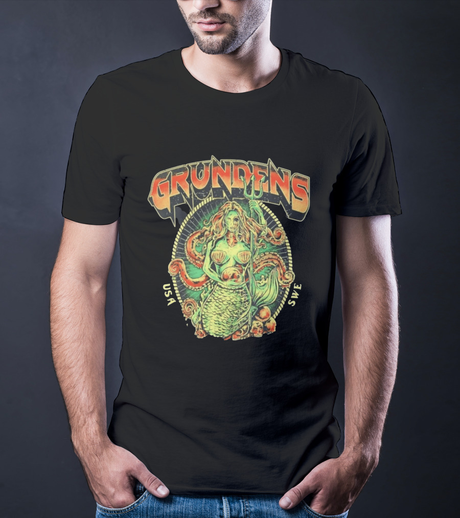 Grundens Undead Mermaid Holding Skull USA SWE Since 1926 T-Shirt