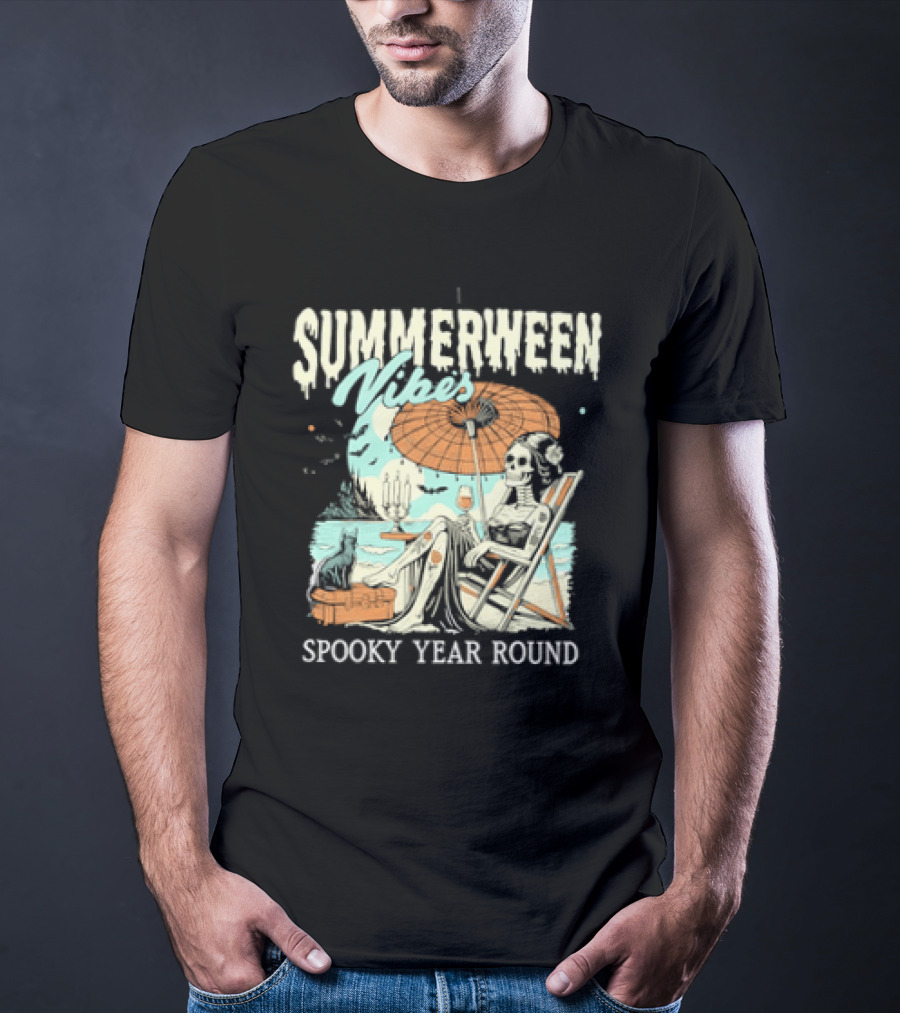 Summerween Vibes Skeleton Spooky Year Round T-Shirt