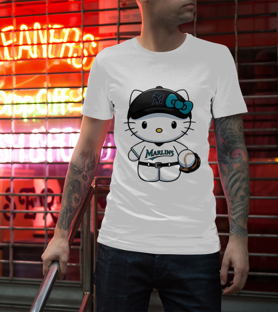 Hello Kitty Miami Marlins MLB Baseball Fan Merchandise T-Shirt