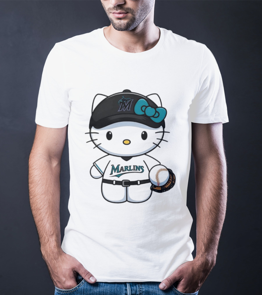 Hello Kitty Miami Marlins MLB Baseball Fan Merchandise T-Shirt