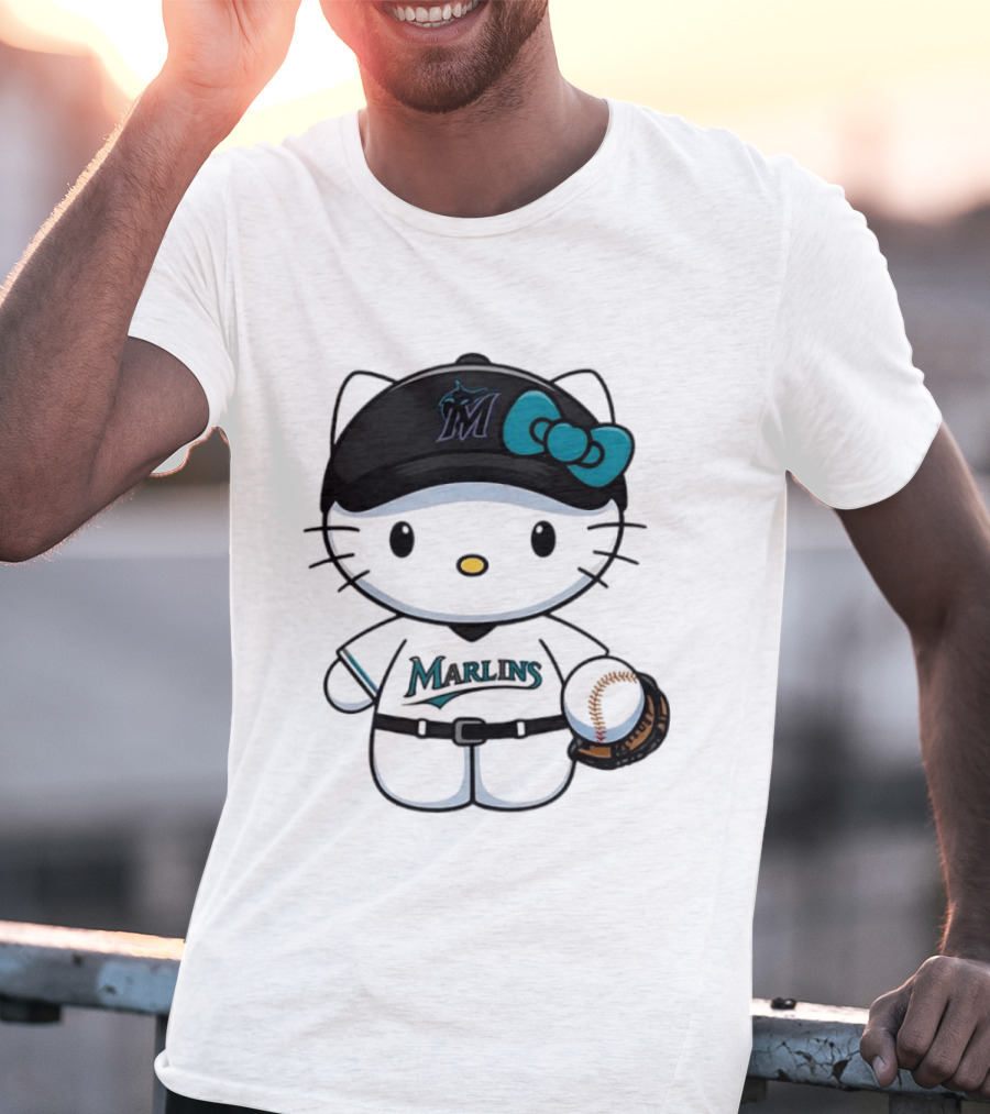 Hello Kitty Miami Marlins MLB Baseball Fan Merchandise T-Shirt