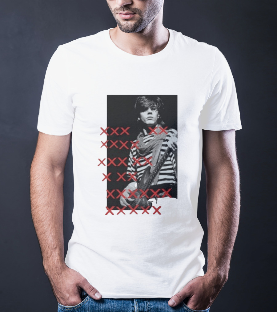 John Taylor X Punk Masters Striped Bass Guitar Image Red XXX Marks T-Shirt