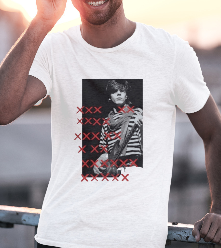John Taylor X Punk Masters Striped Bass Guitar Image Red XXX Marks T-Shirt