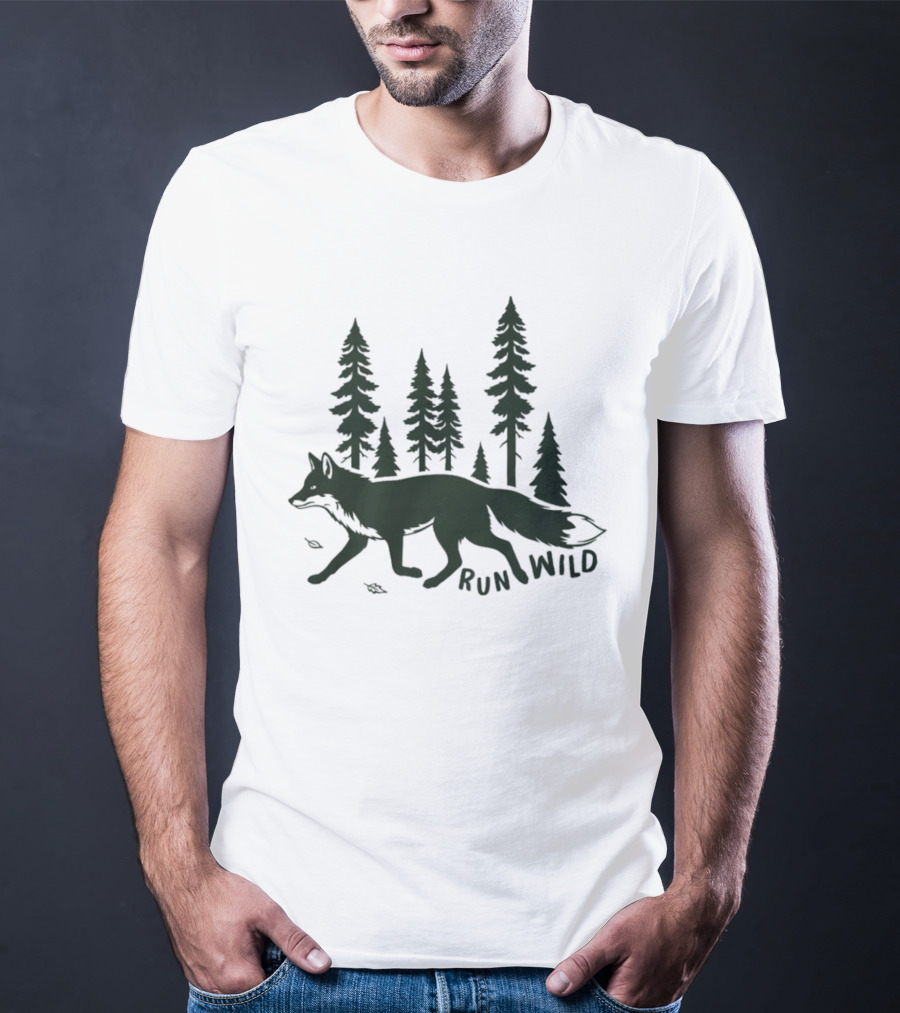 Run Wild Audubon 2026 Fundraiser Fox And Pine Trees T-Shirt