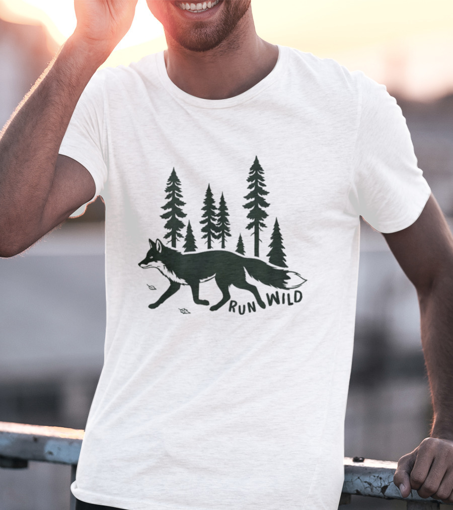 Run Wild Audubon 2026 Fundraiser Fox And Pine Trees T-Shirt
