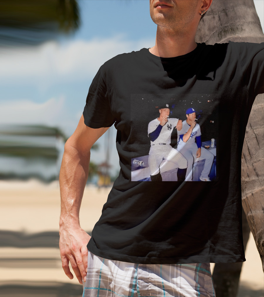 Aaron Judge New York Yankees Shohei Ohtani Los Angeles Dodgers MLB Smoking Scene T-Shirt