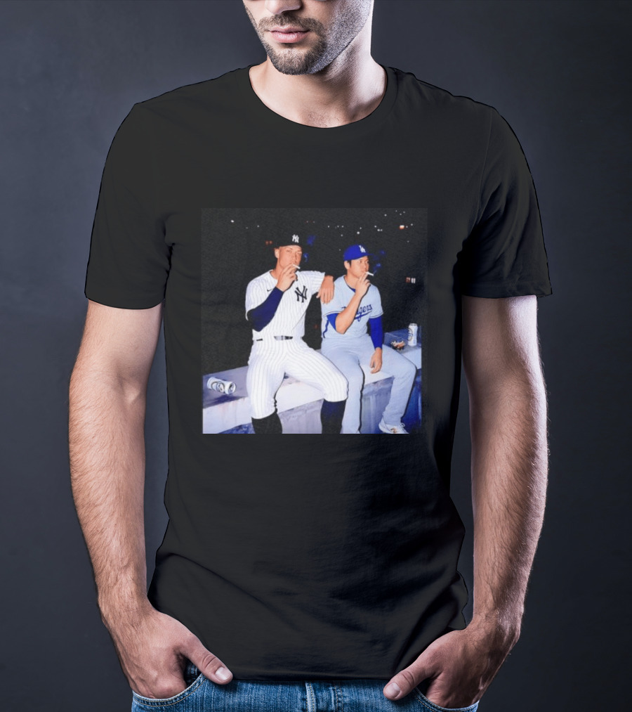 Aaron Judge New York Yankees Shohei Ohtani Los Angeles Dodgers MLB Smoking Scene T-Shirt