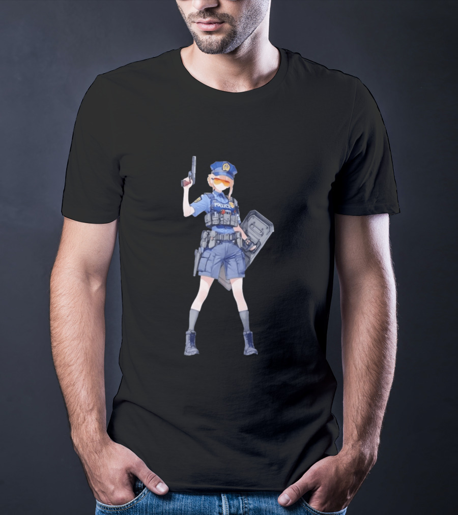 Anime Police Officer Tactical Uniform With Handgun T-Shirt