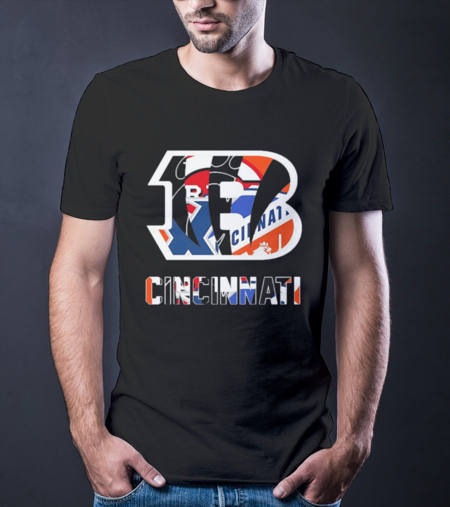 Cincinnati Bengals Reds Bearcats FC Musketeers Sports Logo Mashup T-Shirt