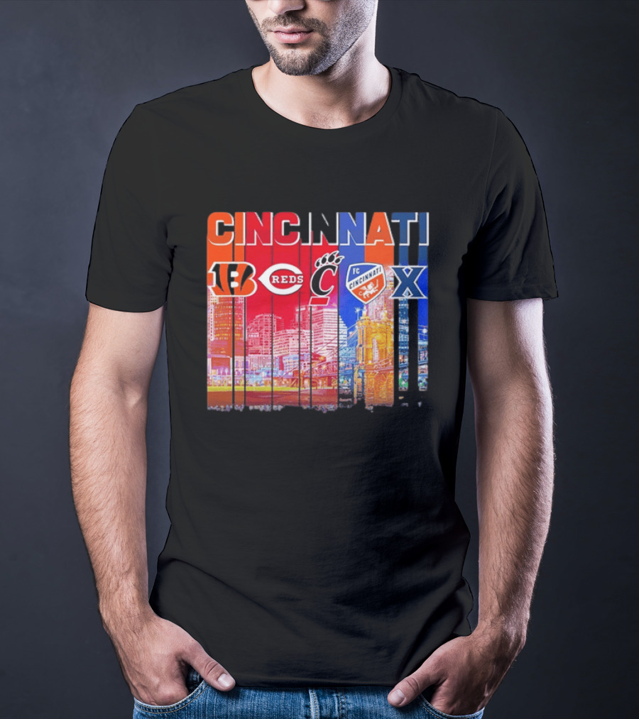 Cincinnati Bengals Reds Bearcats FC Xavier Skyline T-Shirt