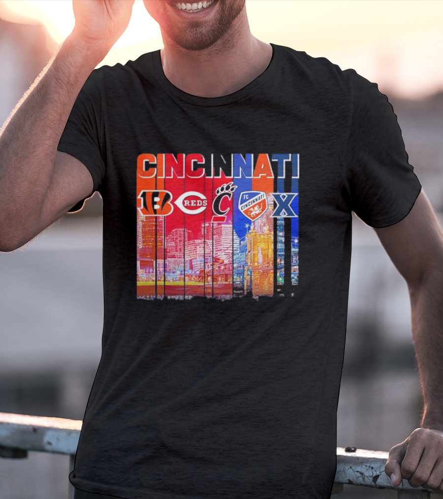 Cincinnati Bengals Reds Bearcats FC Xavier Skyline T-Shirt
