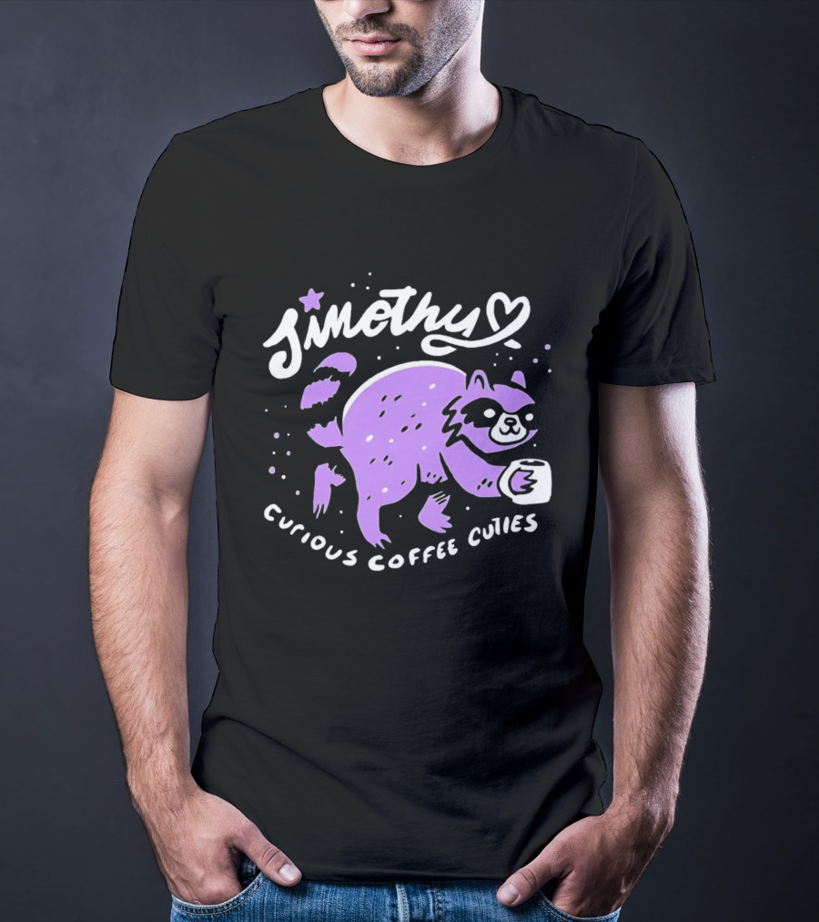 Sinothy Curious Coffee Cuties Purple Raccoon Cup T-Shirt