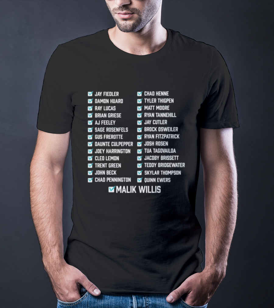 Know Your History Dolphins Starting Quarterbacks Since Marino Checklisted T-Shirt