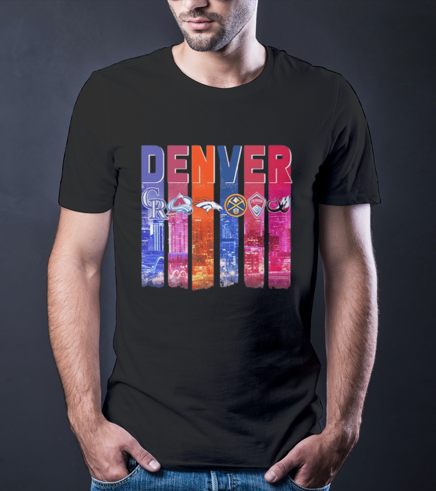 Denver Broncos Nuggets Rockies Avalanche Rapids Pioneers Skyline T-Shirt