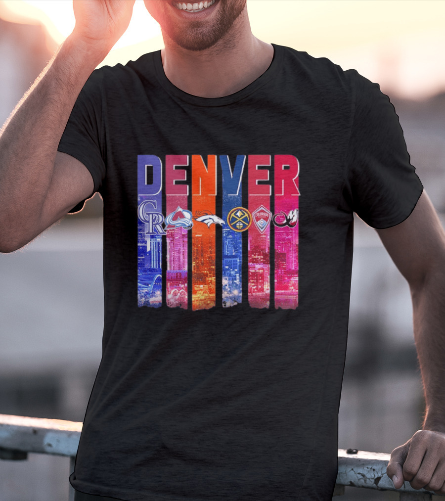 Denver Broncos Nuggets Rockies Avalanche Rapids Pioneers Skyline T-Shirt