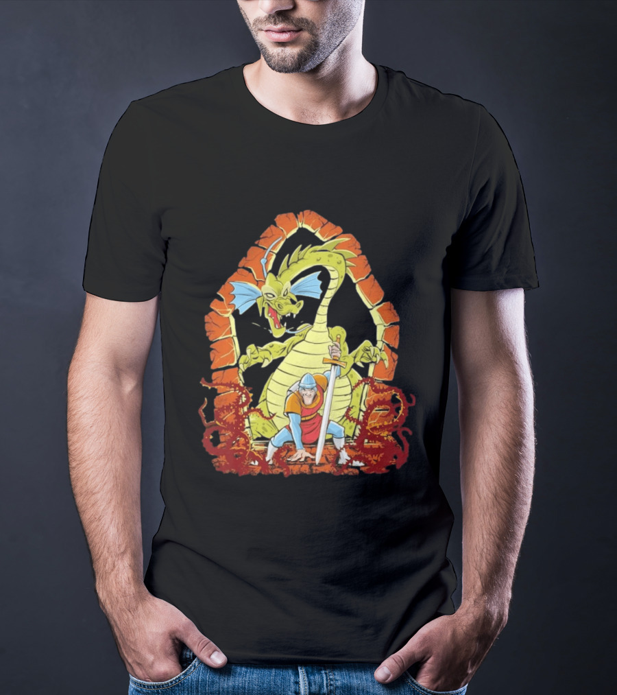 Dragons And Knights Brave Warrior Confronts Fearsome Beast In Epic Battle Scene T-Shirt