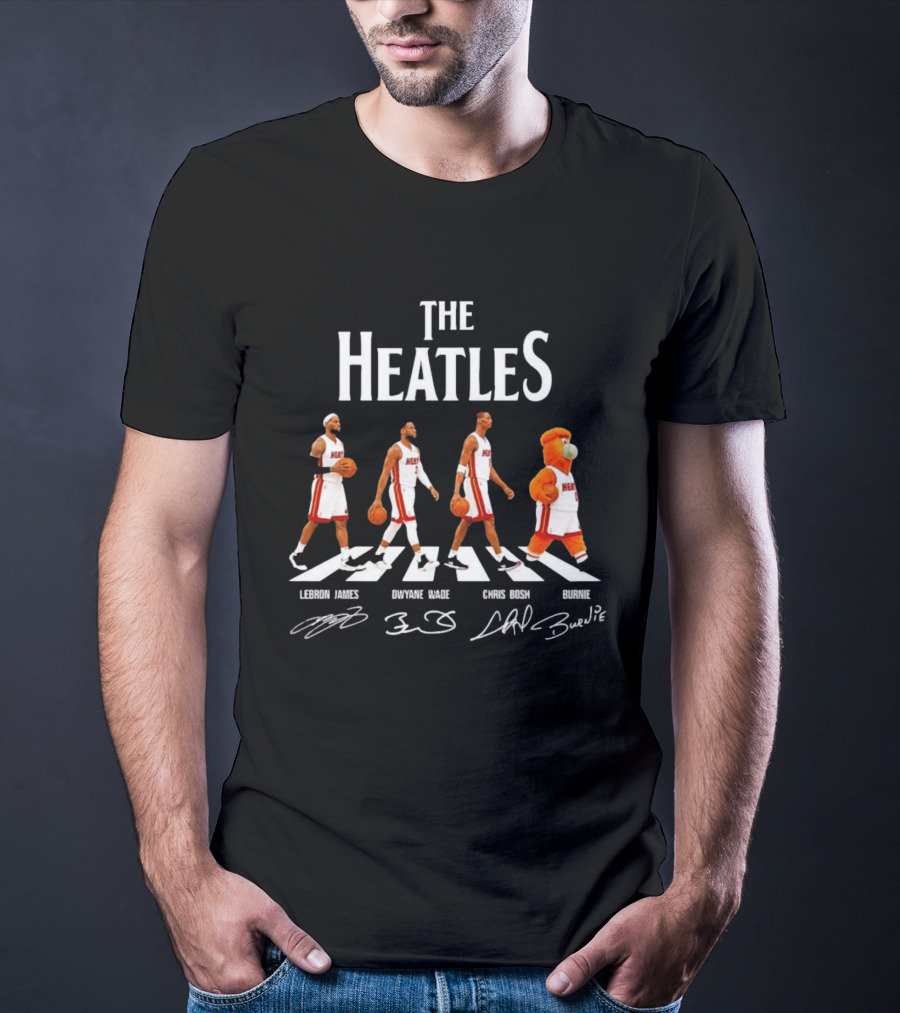 The Heatles Miami Heat Abbey Road LeBron James Dwyane Wade Chris Bosh Burnie NBA Legends T-Shirt