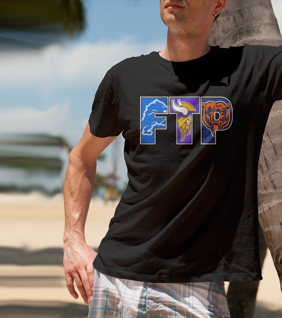 FTP Detroit Lions Minnesota Vikings Chicago Bears Logos T-Shirt