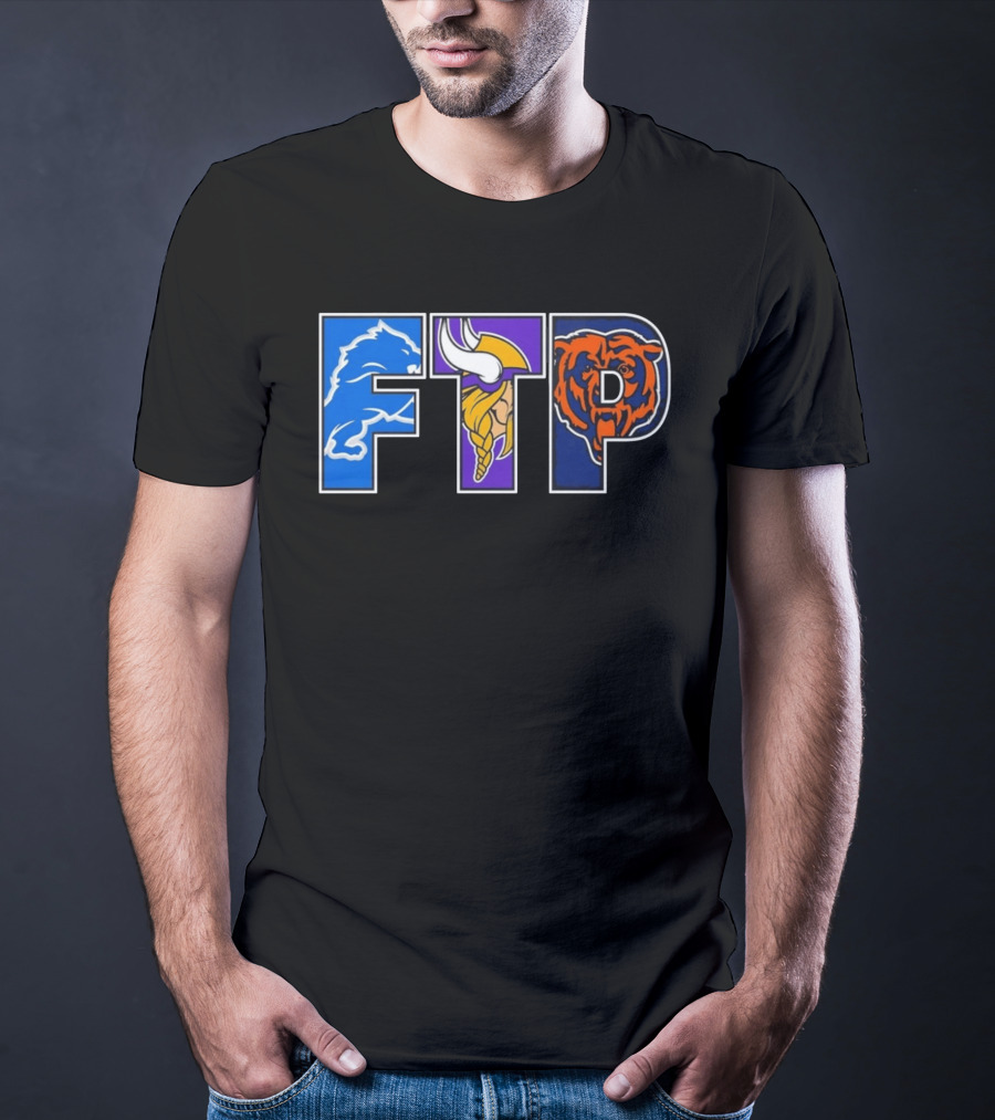 FTP Detroit Lions Minnesota Vikings Chicago Bears Logos T-Shirt