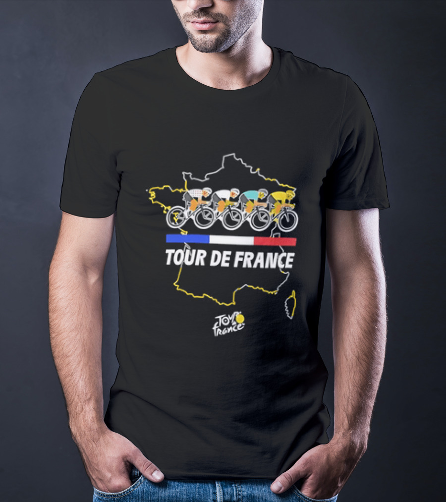 Tour De France Cyclists Racing Over Map Of France T-Shirt