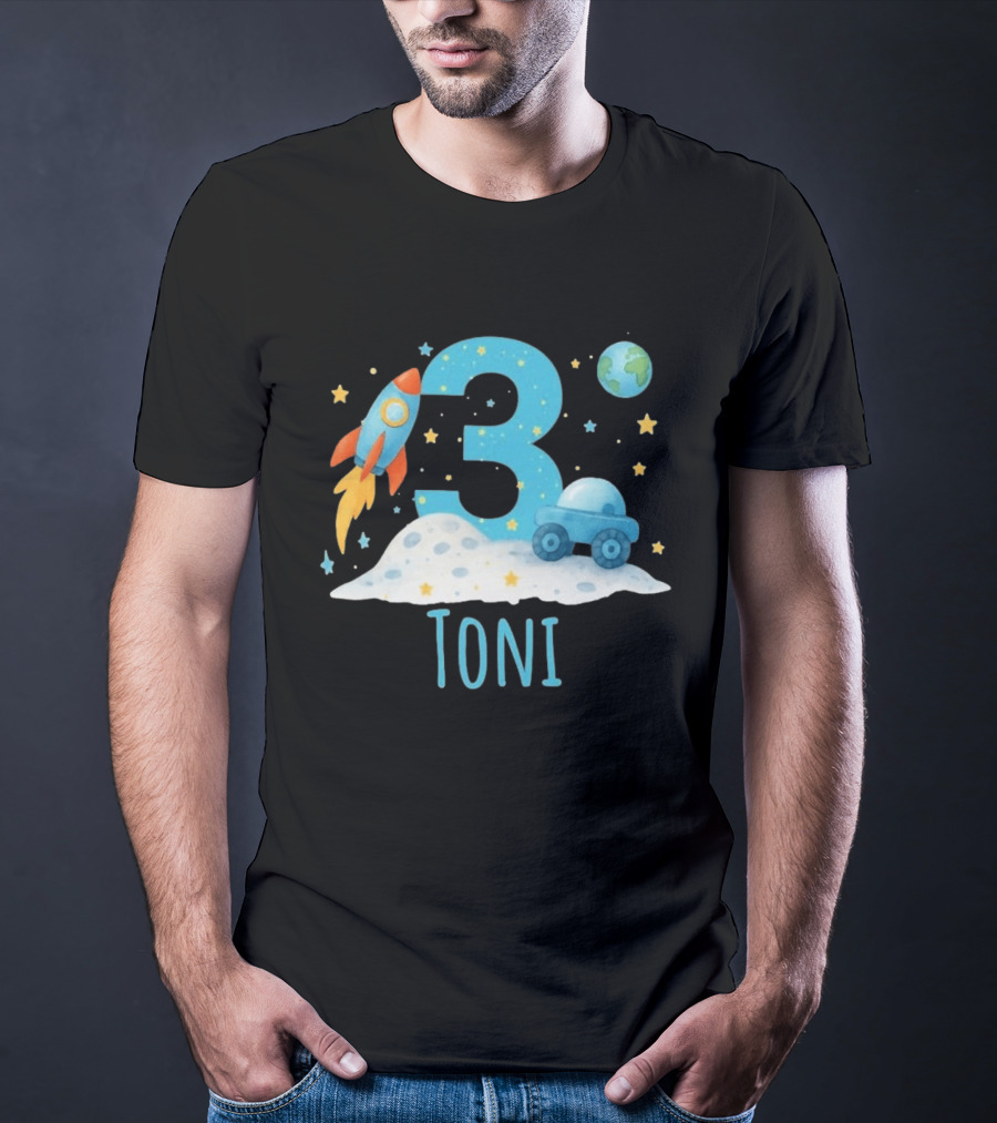 3rd Birthday Space Rocket Planet Personalized Toni T-Shirt