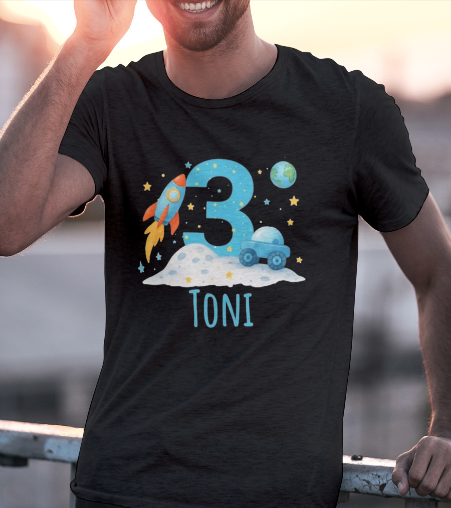 3rd Birthday Space Rocket Planet Personalized Toni T-Shirt