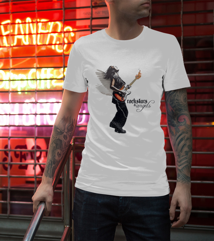 Angel Guitarist With Fiery Rockstars And Angels T-Shirt