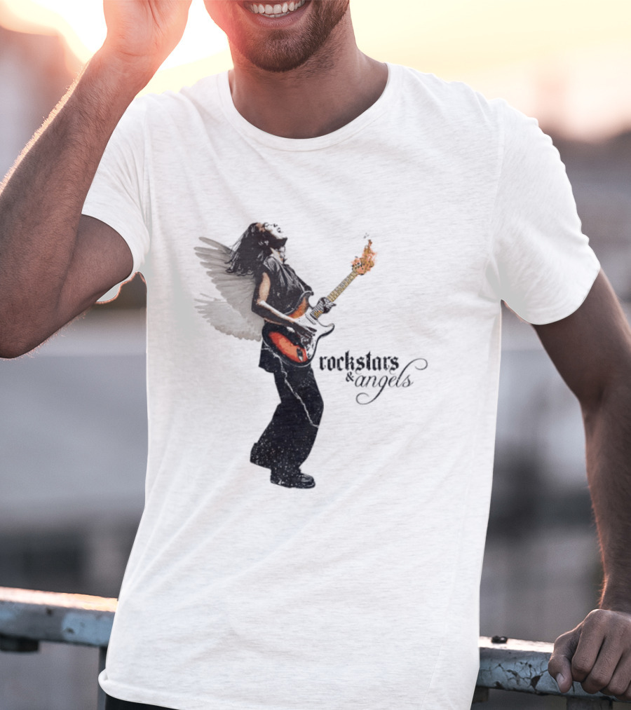 Angel Guitarist With Fiery Rockstars And Angels T-Shirt