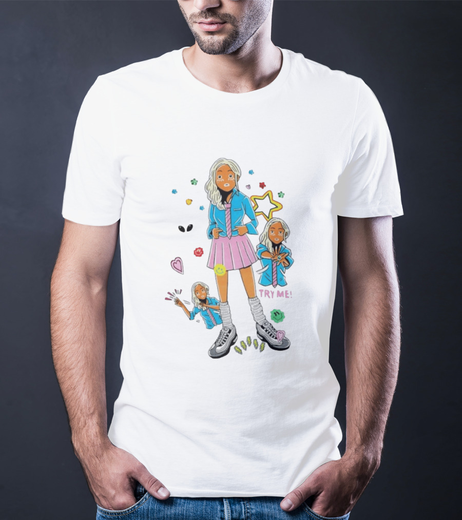 Anime School Girl Try Me Aesthetic Sticker Pastel Kawaii Vibe T-Shirt