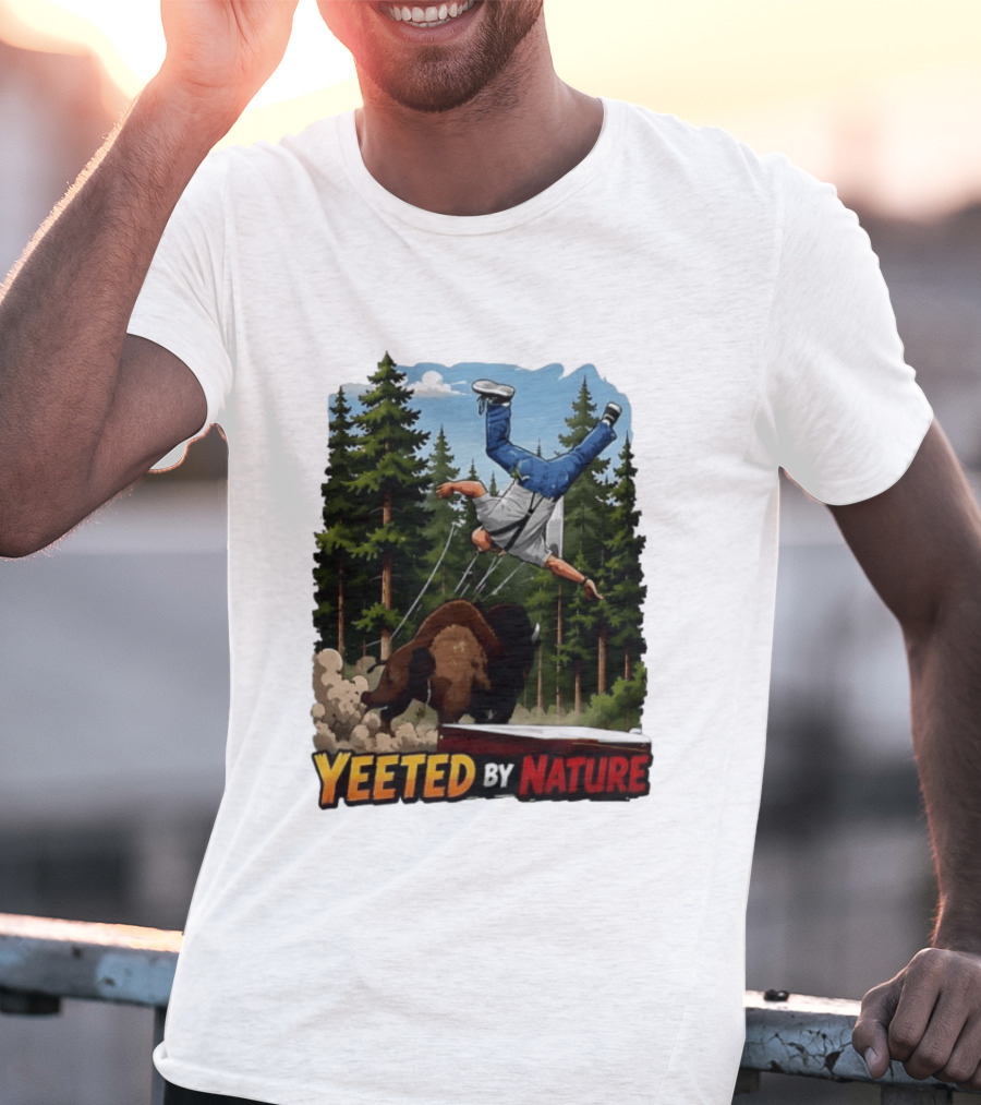 Bison Tossing Tourist Adventure Yeeted By Nature Comedy T-Shirt