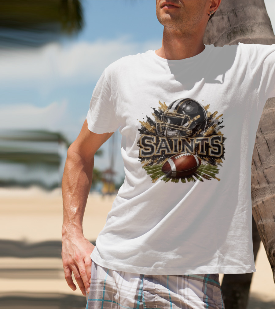 Saints Football Helmet With Splash And Ball T-Shirt