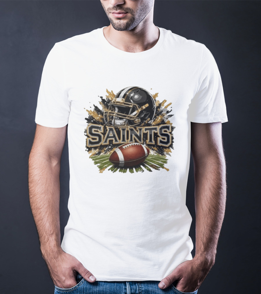 Saints Football Helmet With Splash And Ball T-Shirt