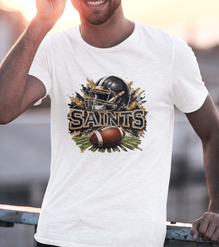 Saints Football Helmet With Splash And Ball T-Shirt