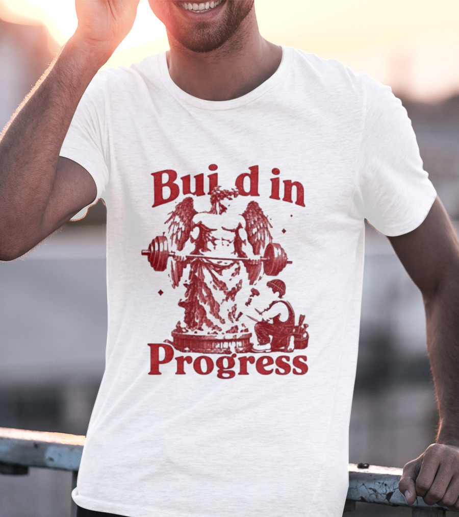 Staticloom Supply Angel Build In Progress Lifting Weight T-Shirt