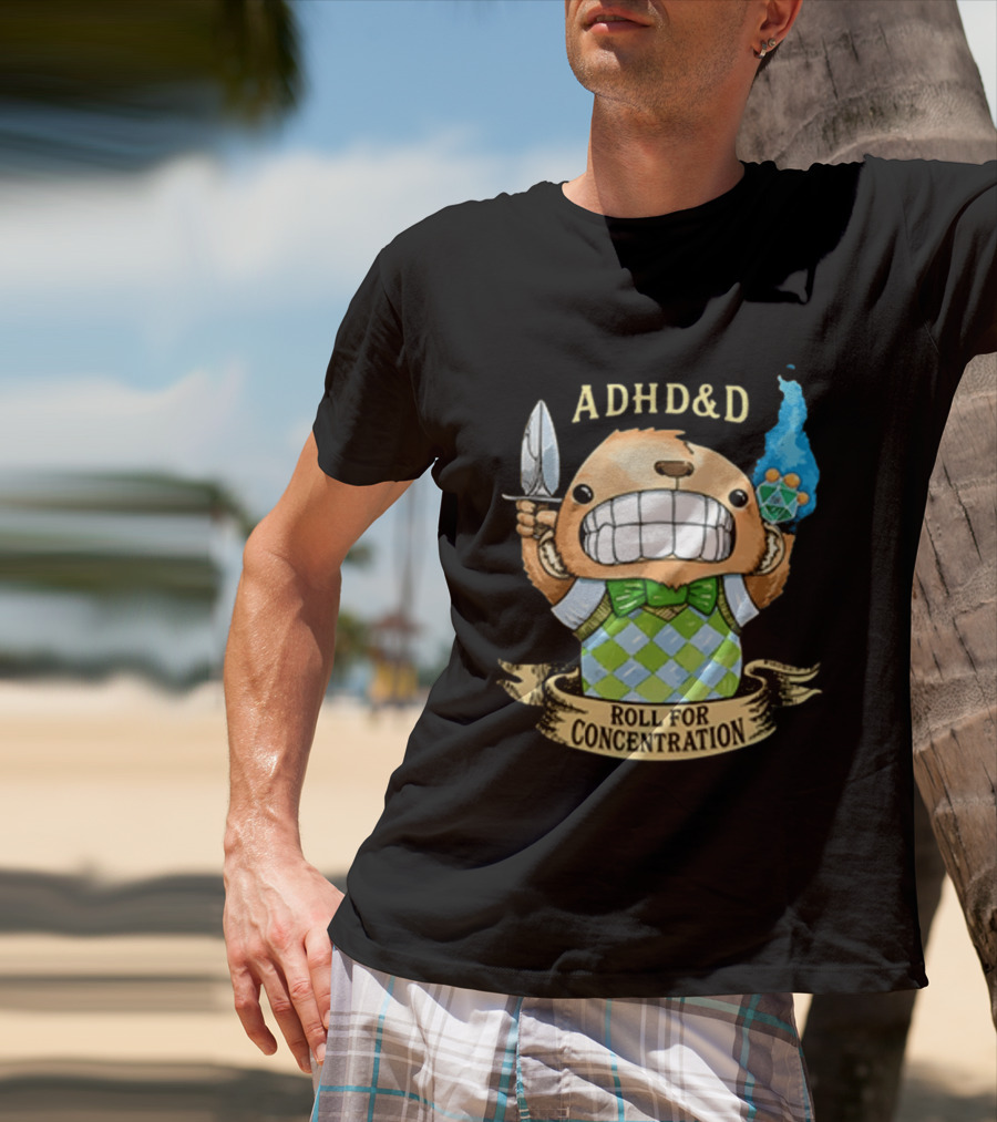 ADHD&D Roll For Concentration Bear With Knife And Dice T-Shirt