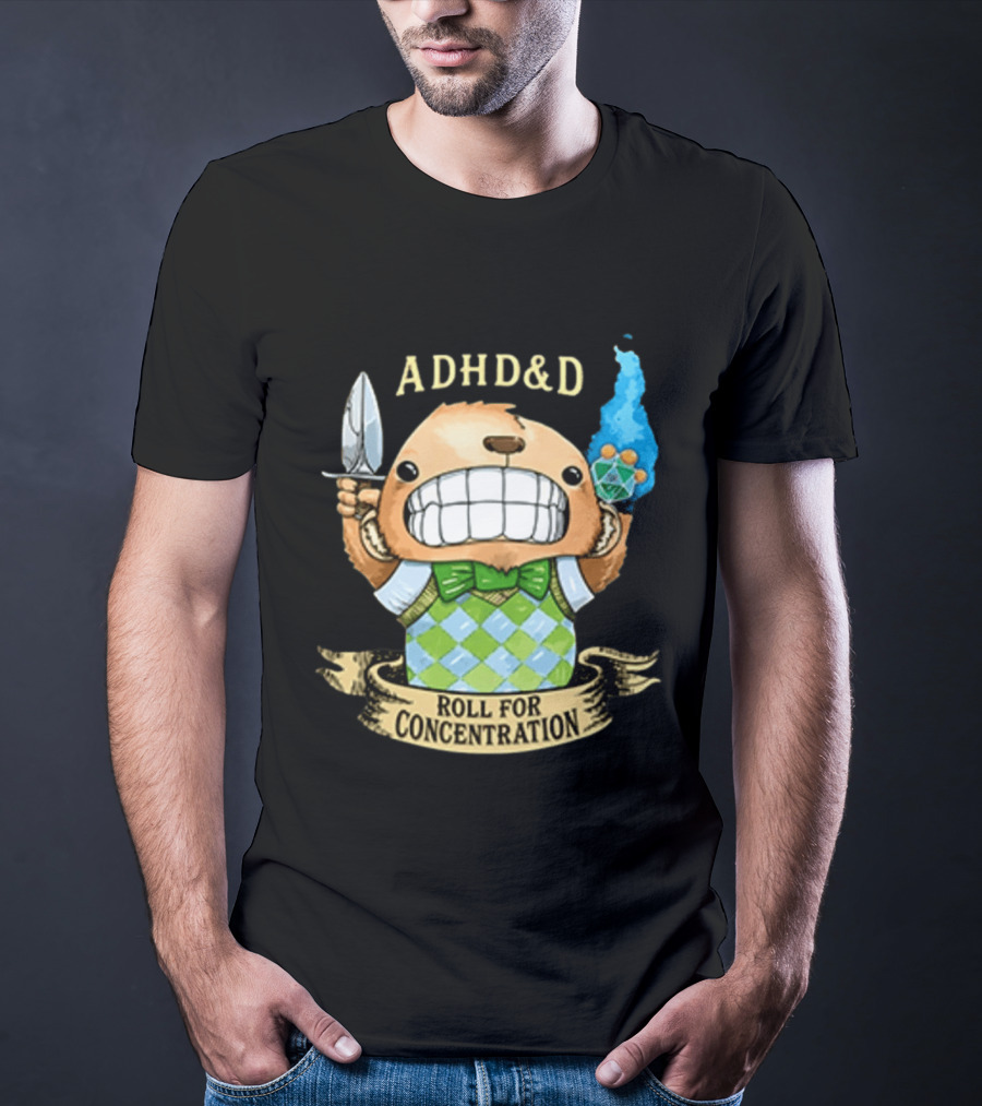 ADHD&D Roll For Concentration Bear With Knife And Dice T-Shirt
