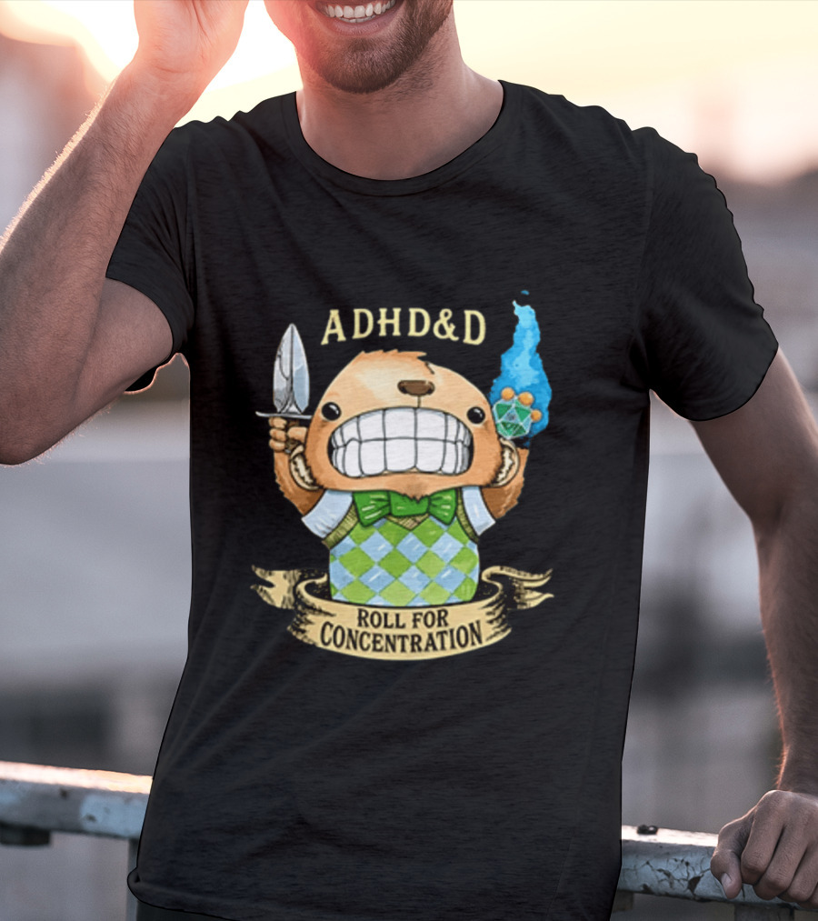 ADHD&D Roll For Concentration Bear With Knife And Dice T-Shirt