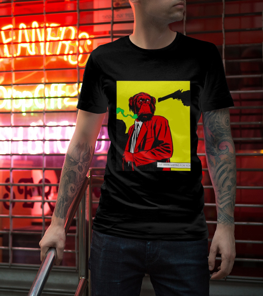 Chimpanzee Hitman Smoking Scene I've Been Waiting For You T-Shirt