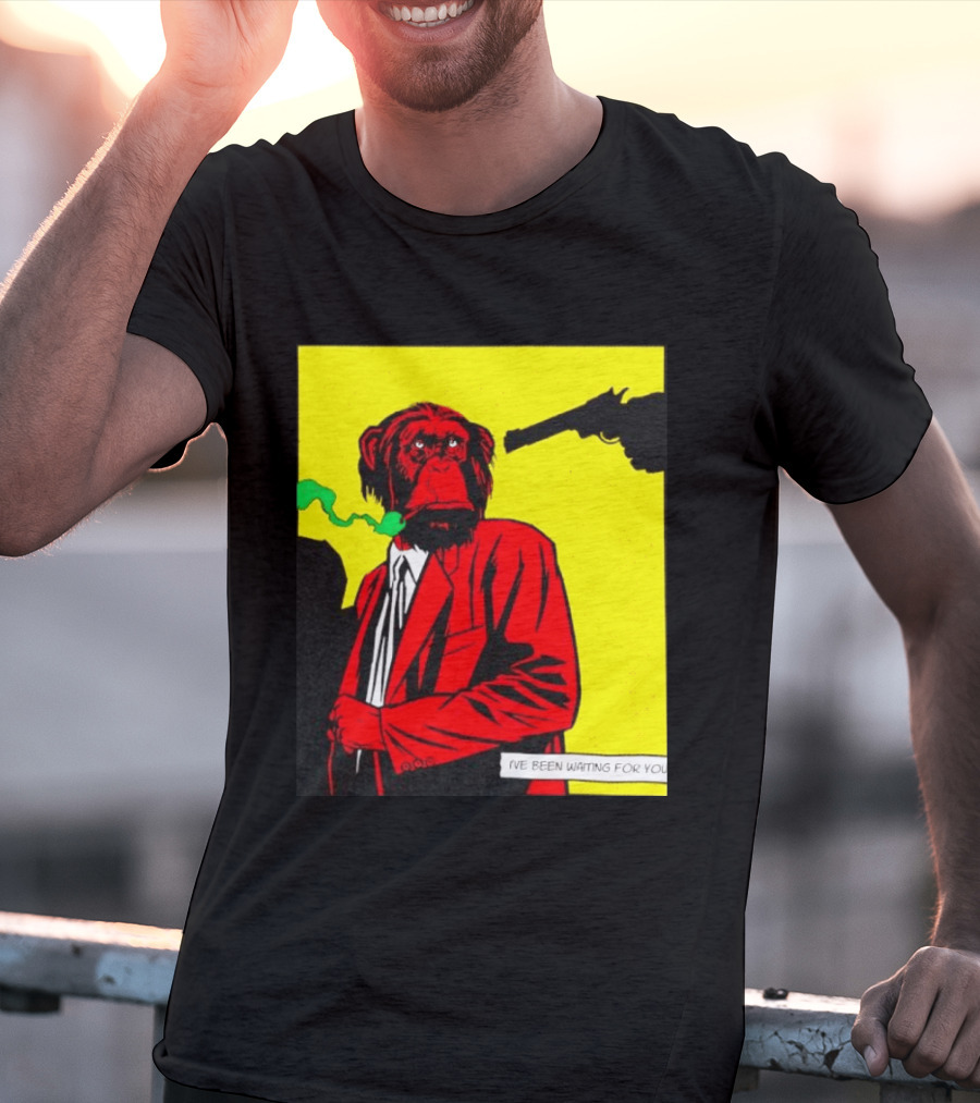 Chimpanzee Hitman Smoking Scene I've Been Waiting For You T-Shirt