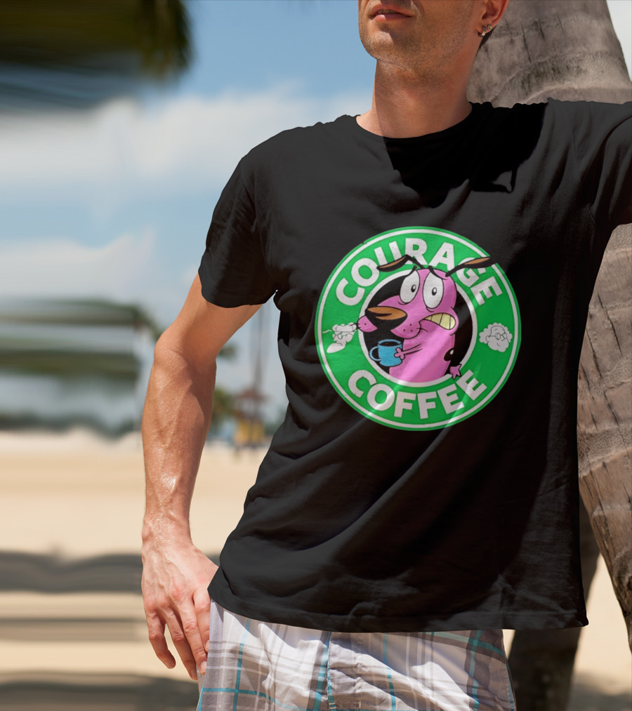 Courage The Cowardly Dog Coffee Parody Green Circle T-Shirt