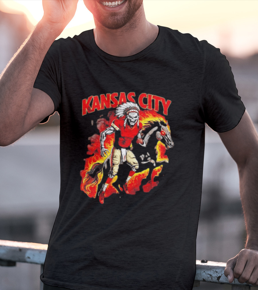 Kansas City Skeleton Player Riding Flaming Horse T-Shirt