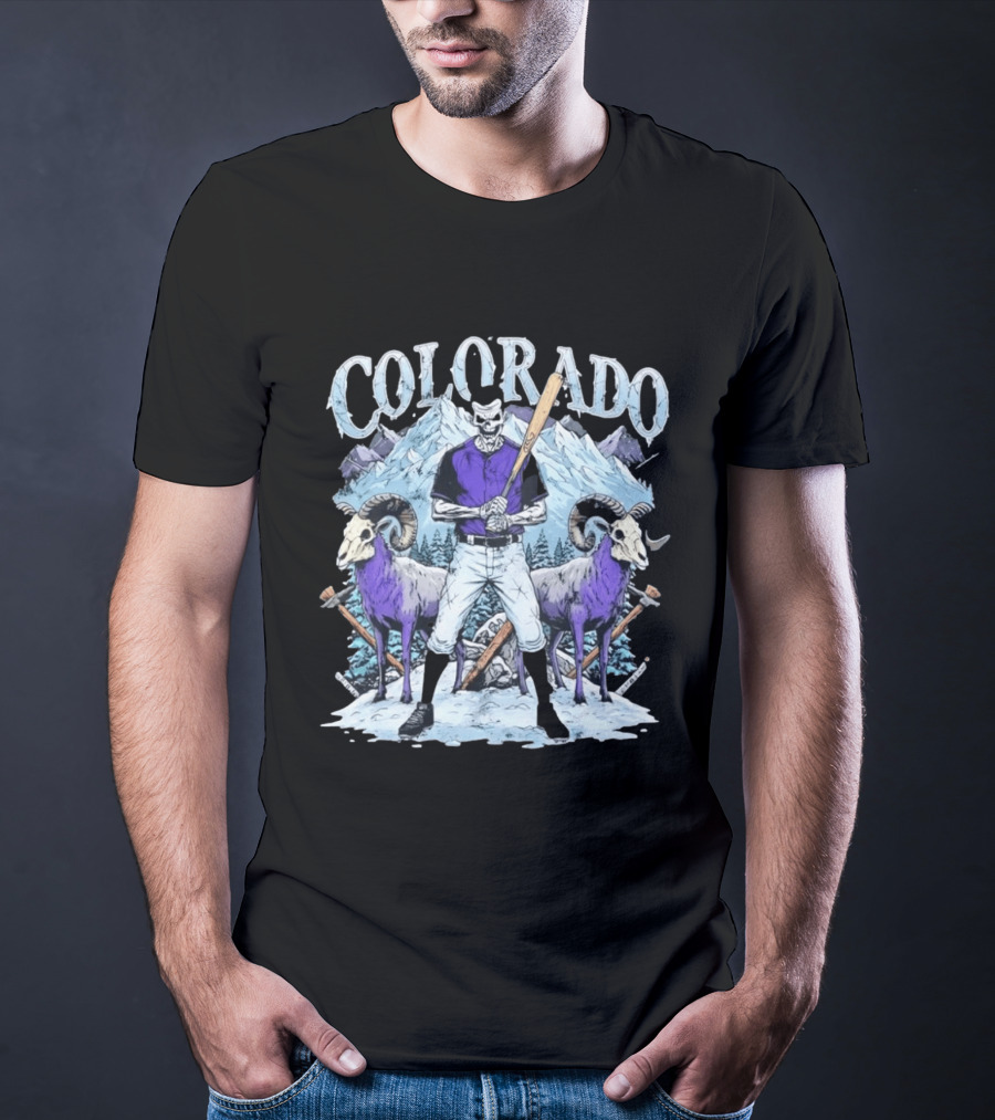 Colorado Skeleton Batter Mountain Ram Scene T-Shirt
