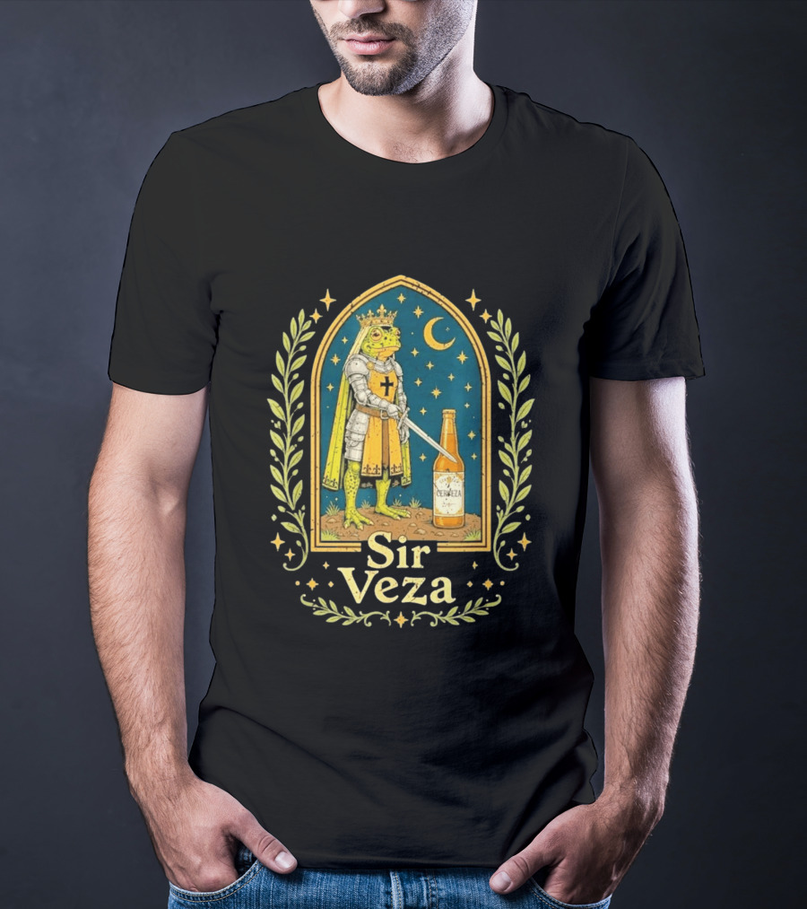 Sir Veza Frog Knight Medieval Pun Cerveza Bottle T-Shirt