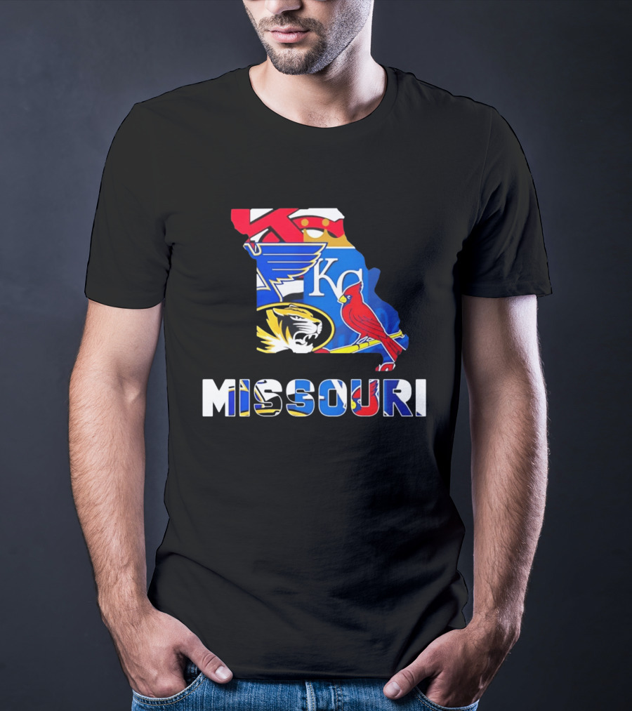 Missouri Sports Map KC Royals Cardinals Blues Tigers State Pride T-Shirt