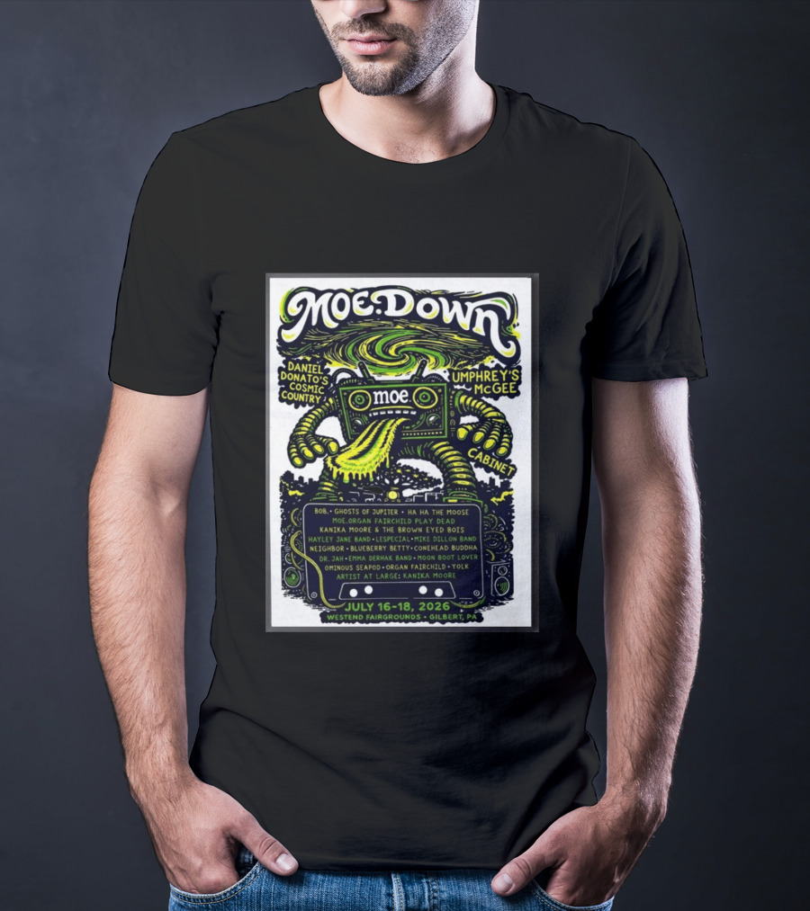 Moe Down Festival July 16 18 2026 Featuring Umphrey's McGee Cabinet Daniel Donato At Westend Fairgrounds Gilbert PA T-Shirt