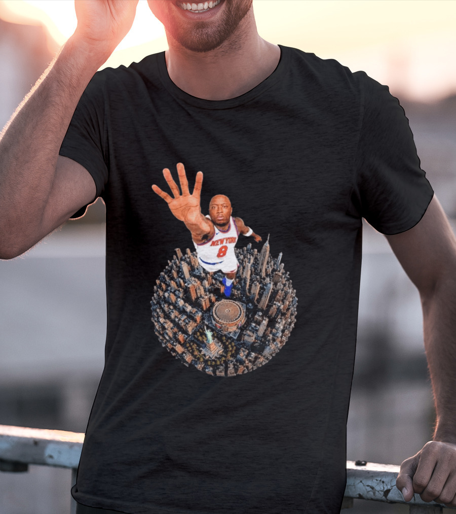 New York Basketball Player Over Cityscape Statue At Madison Square Garden T-Shirt