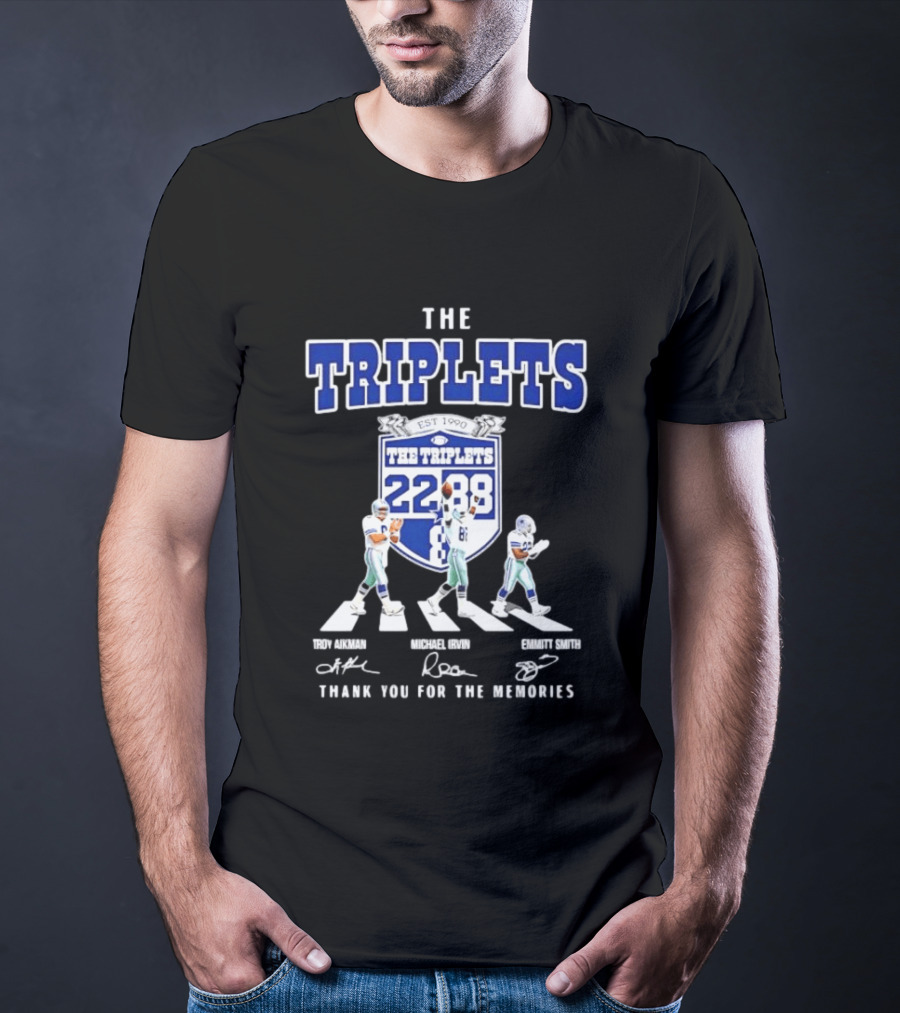 Troy Aikman Michael Irvin Emmitt Smith Dallas Cowboys The Triplets Est 1990 Thank You For The Memories T-Shirt