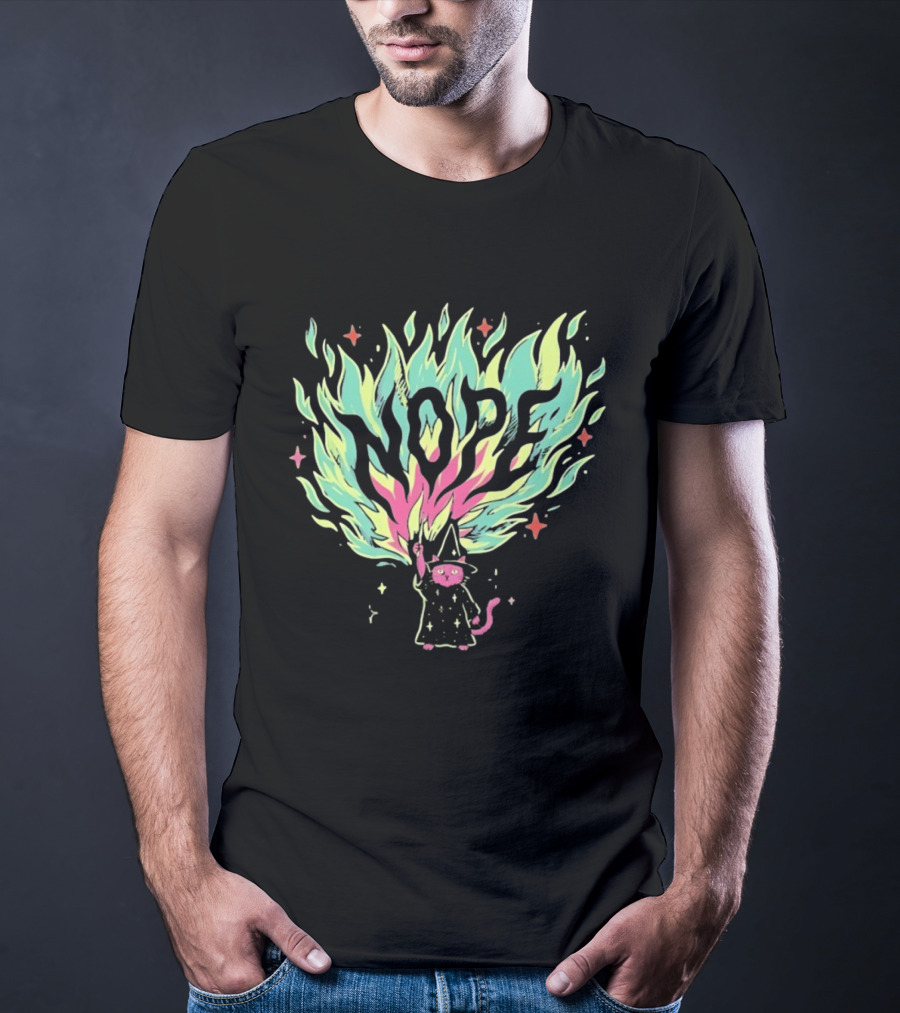 NOPE Wizard Cat Fire Magic Spell Casting Mystical Fantasy Kitten T-Shirt