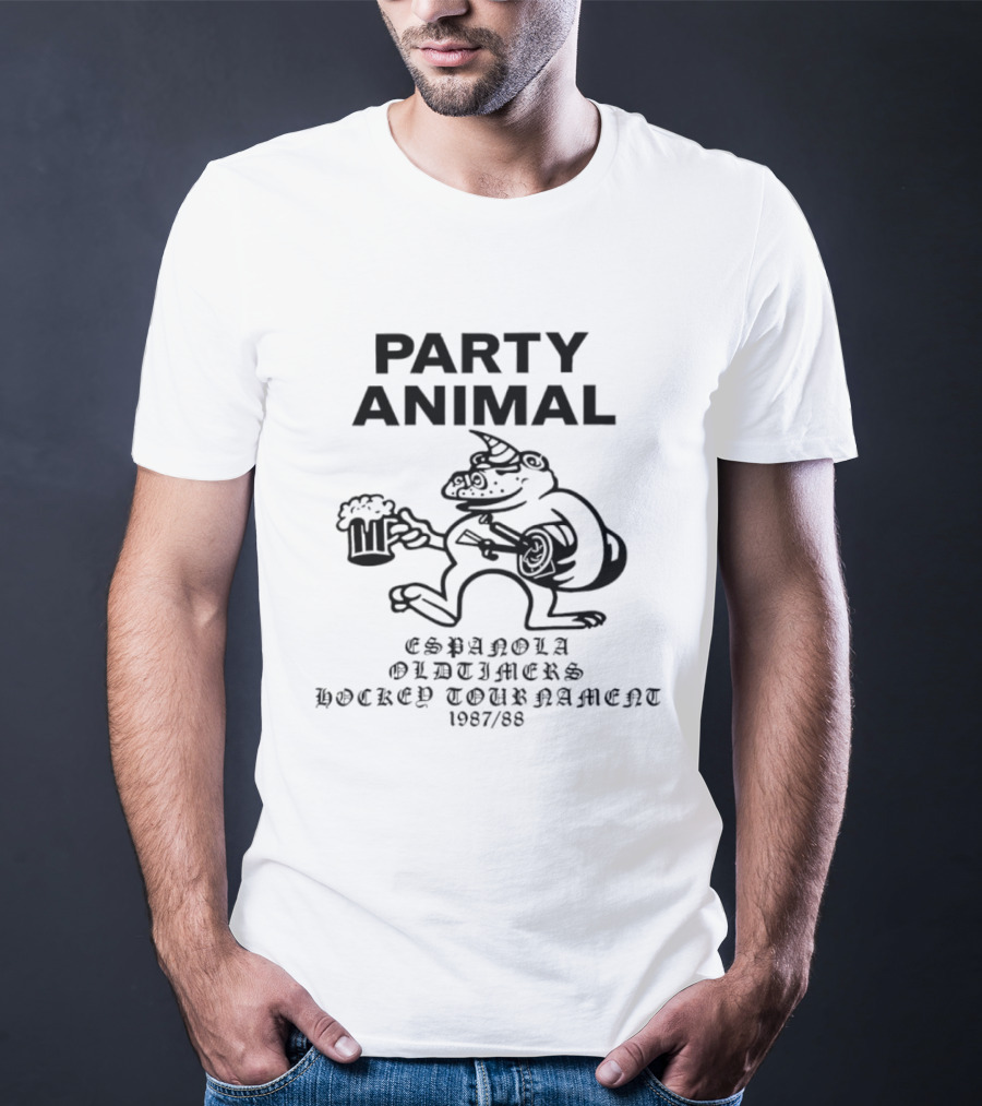 Party Animal Espanola Oldtimers Hockey Tournament 1987 88 Beer Hippo T-Shirt