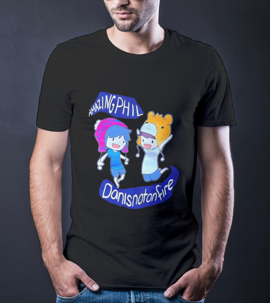 Amazing Phil Danisnotonfire Cartoon Characters Jumping T-Shirt